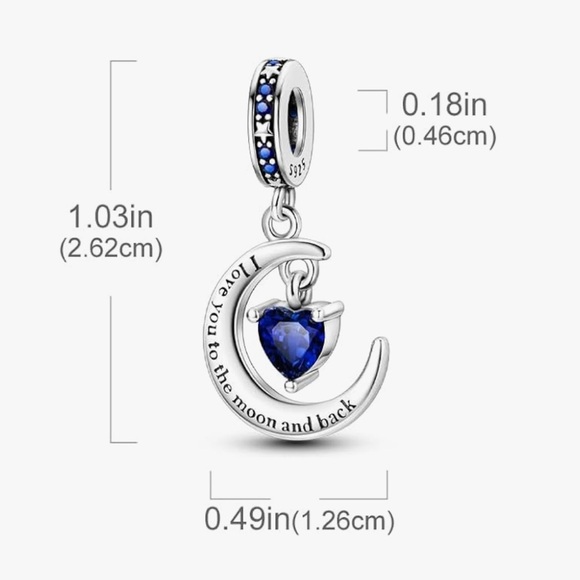 Love you to the Moon Silver Blue Heart Moon charm that fits all Pandoras - Picture 3 of 3